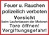Feuer u. Rauchen polizeilich verboten Vorsicht beim Laufenlassen der Motoren Tore öffnen ! Vergiftungsgefahr ! Feuer u. Rauchen polizeilich verboten Vorsicht beim Laufenlassen der Motoren Tore öffnen ! Vergiftungsgefahr !