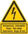 Kombischil 3-sprachig, deutsch: Hochspannung Lebensgefahr, englisch: Danger High voltage, französisch: Haute tension danger de mort