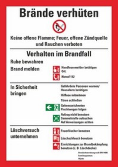 Brandschutzordnung mit Handfeuermelder und Einrichtung zur Brandbekämpfung Brandschutzordnung mit Handfeuermelder und Einrichtung zur Brandbekämpfung