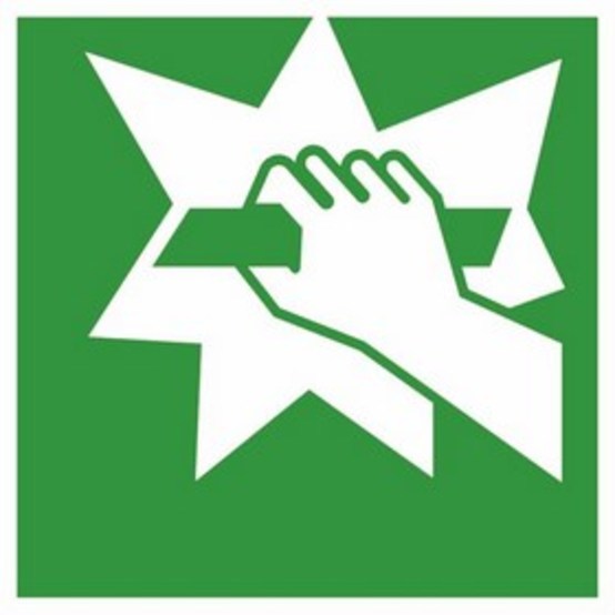 Notausgangsvorrichtung, die nach Zerschlagen einer Scheibe zu erreichen ist. Notausgangsvorrichtung, die nach Zerschlagen einer Scheibe zu erreichen ist.