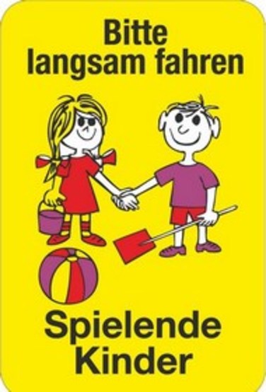 Bitte langsam fahren, spielende Kinder