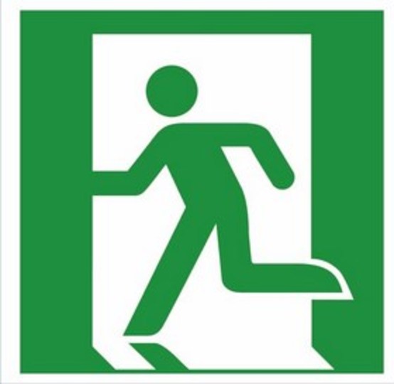 Notausgang links, E001 (nur in Verbindung mit einer Richtungsangabe N413 oder N414) Notausgang links, E001 (nur in Verbindung mit einer Richtungsangabe N413 oder N414)