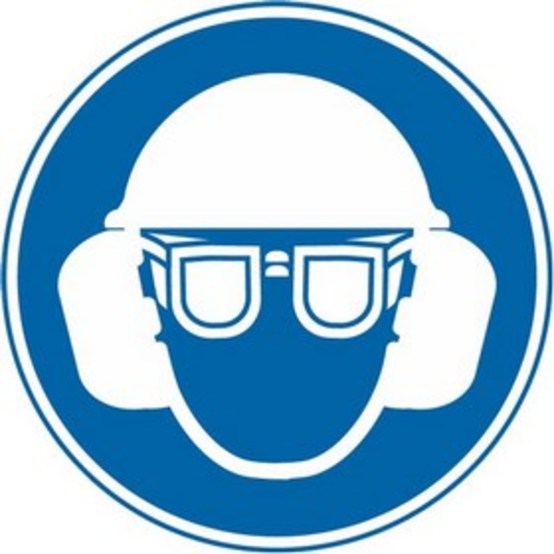 Gehörschutz, Augenschutz und Kopfschutz benutzen Gehörschutz, Augenschutz und Kopfschutz benutzen