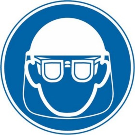 Schutzbrille und Gesichtsschutzschild benutzen
