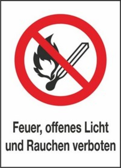 Feuer, offenes Licht und Rauchen verboten P02/P002