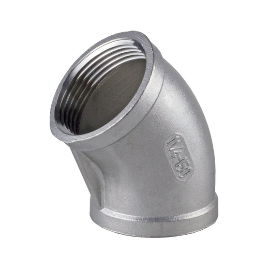Rostfreies Rohrzubehör Bogen gleichseitig 45.0 gegossen V4A/316 Innengewinde beidseitig Rostfreies Rohrzubehör Bogen gleichseitig 45.0 gegossen V4A/316 Innengewinde beidseitig